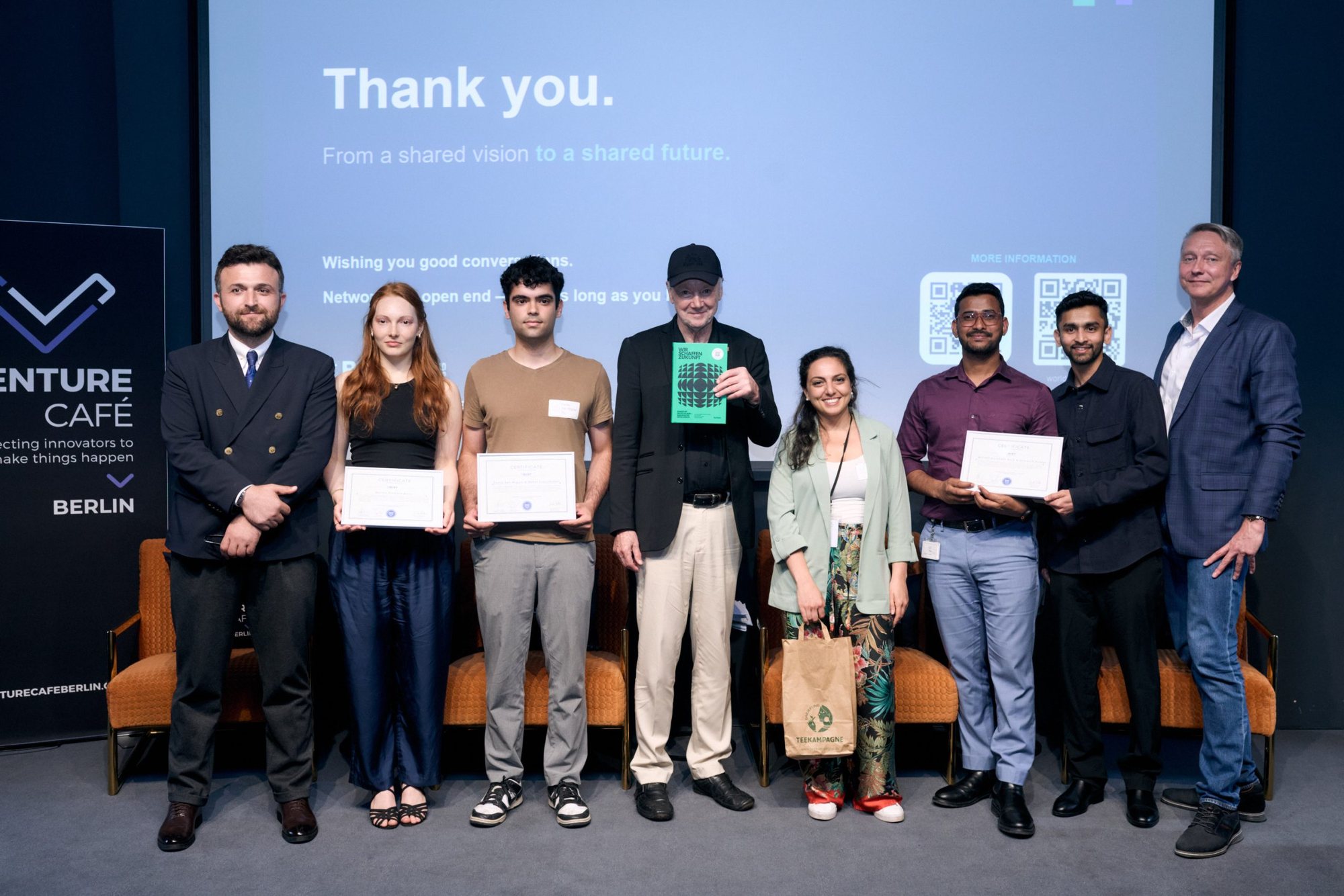 Speakers, pitchers and hosts on stage after We Create Future Stage #3