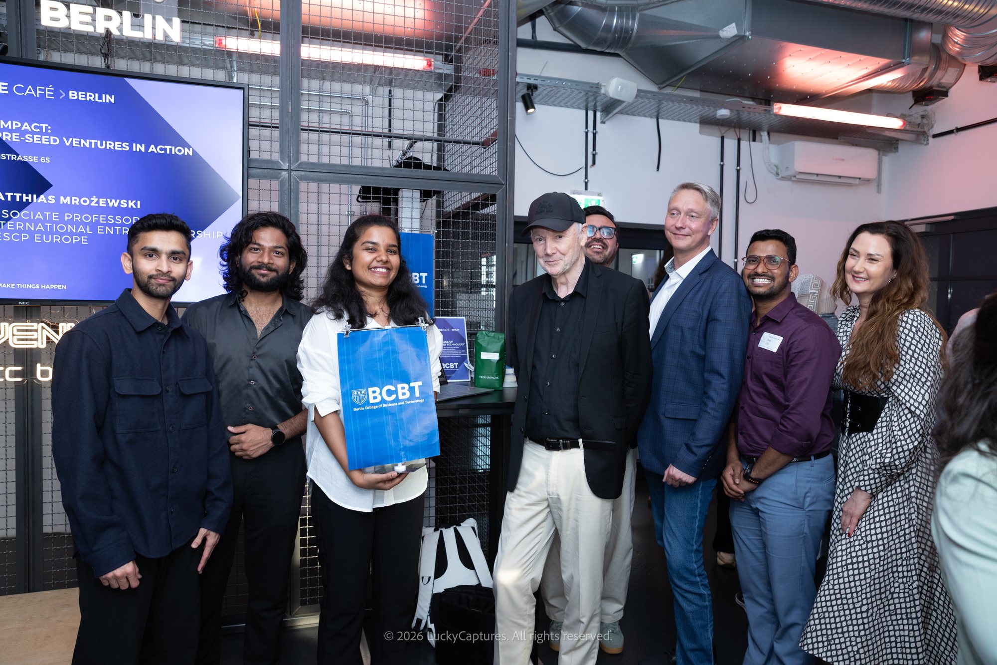 Prof. Dr. Günter Faltin with BCBT students and team at Venture Café Berlin