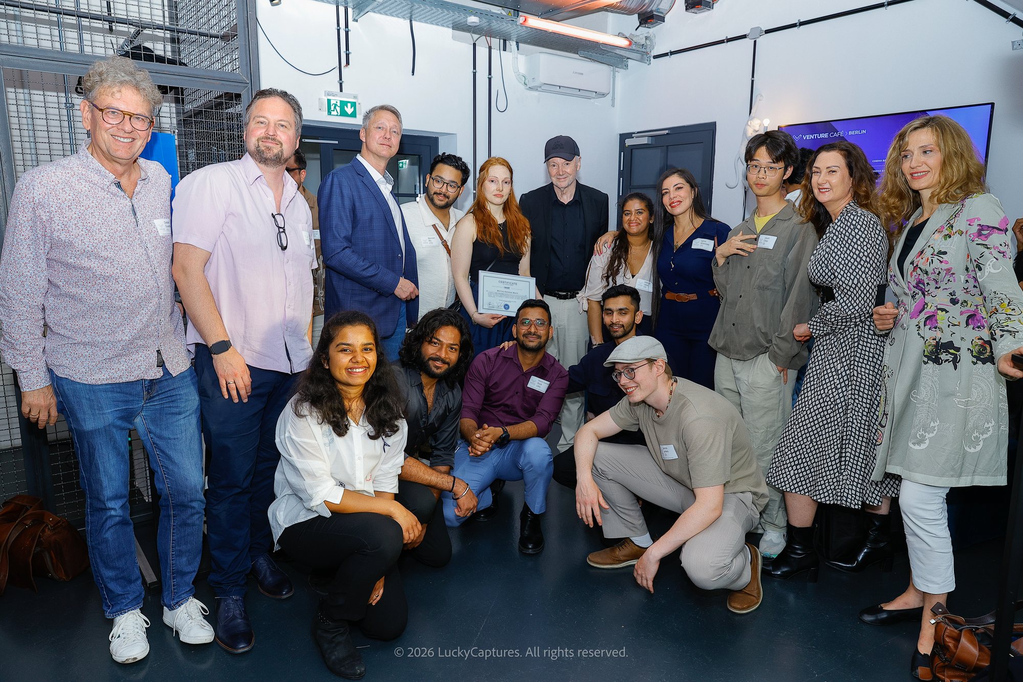 Group photo with speakers, pitchers and guests at Venture Café Berlin
