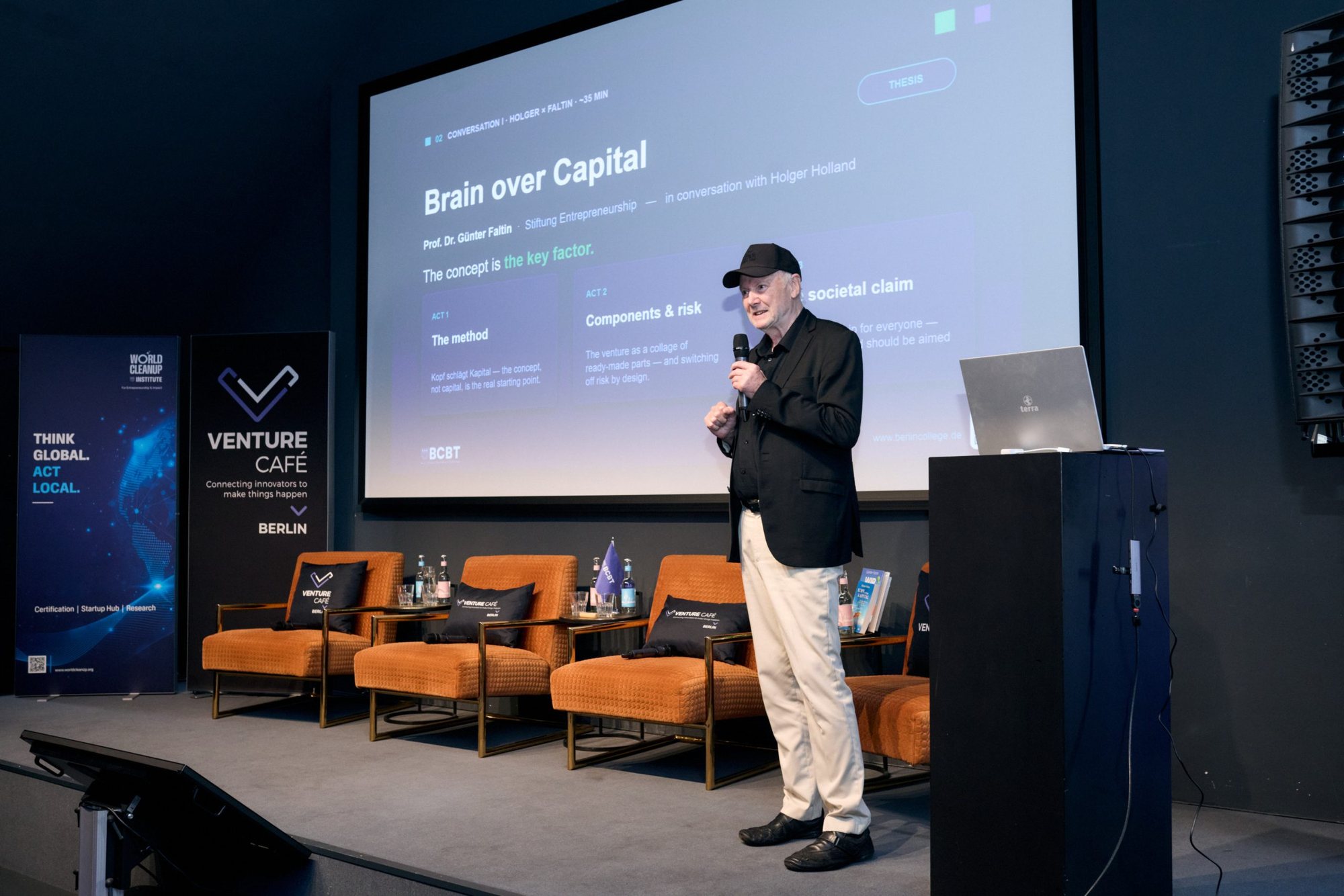 Prof. Dr. Günter Faltin on stage: “Brain over Capital”